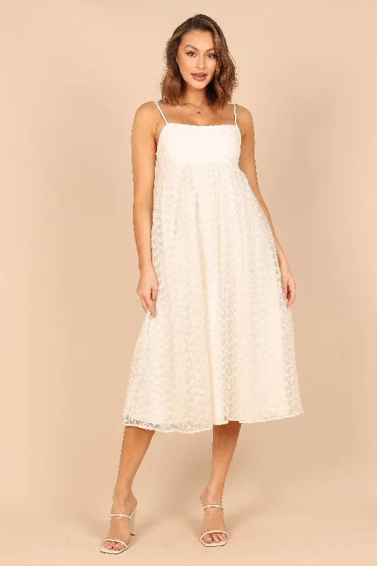 Fleaur Midi Dress - Beige Comfortable Floral Print Midi Dress
