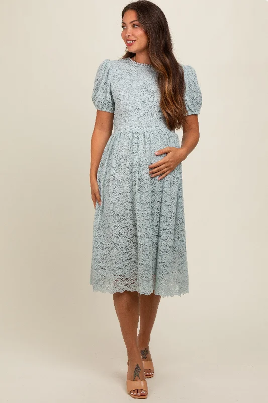 Light Olive Lace Maternity Midi Dress Elegant Satin Slip Midi Dress