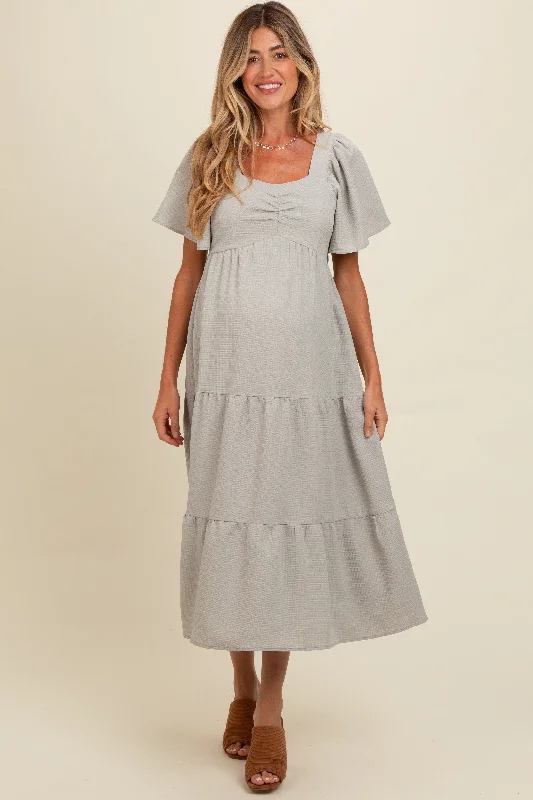 Light Olive Sweetheart Neck Short Puff Sleeve Tiered Maternity Midi Dress Fashionable Sheer Sleeve Midi Dress Light Olive Sweetheart Neck Short Puff Sleeve Tiered Maternity Midi Dress Fashionable Sheer Sleeve Midi Dress