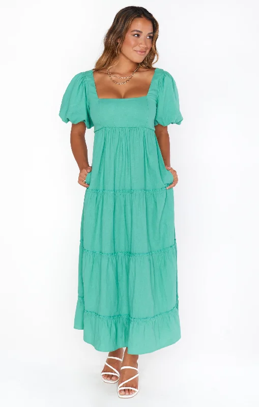 Linds Midi Dress ~ Parakeet Linen Comfortable Sleeveless Midi Dress