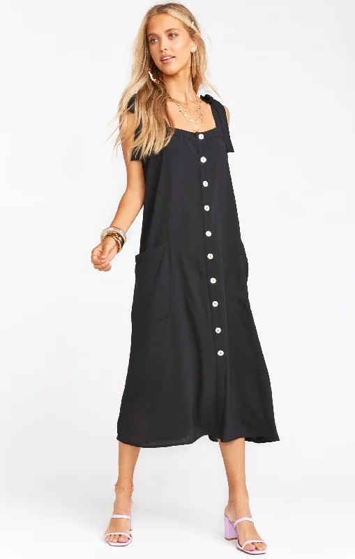 Lucas Midi Dress ~ Black Elegant V-Neck Midi Dress