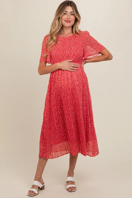 Red Floral Pleated Maternity Midi Dress Cozy Tie-Dye Midi Dress