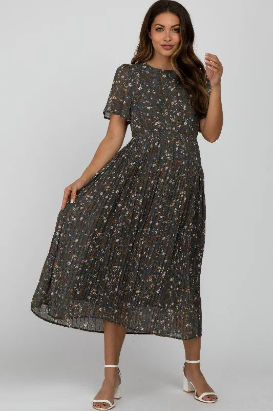 Teal Floral Pleated Chiffon Maternity Midi Dress Fashionable Off-Shoulder Dress Midi Teal Floral Pleated Chiffon Maternity Midi Dress Fashionable Off-Shoulder Dress Midi