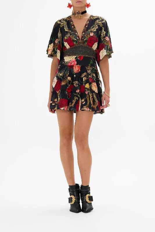 TIERED SKIRT MINI DRESS MAGIC IN THE MANUSCRIPTS Fashionable Button-Front Mini Dress