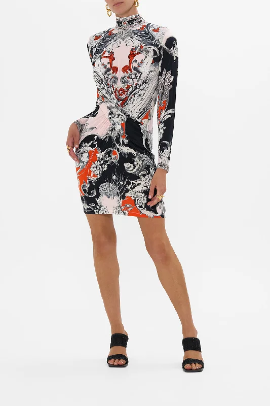 CROSS FRONT MINI DRESS MARK OF MEDUSA Comfortable Off-Shoulder Mini Dress