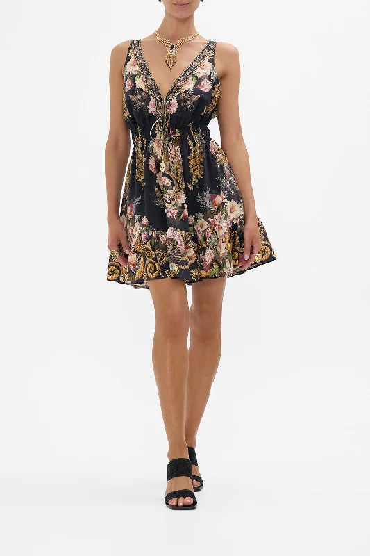 SHIRRED WAIST DETAIL MINI DRESS DYNASTY DAZE Chic Sleeveless Mini Dress
