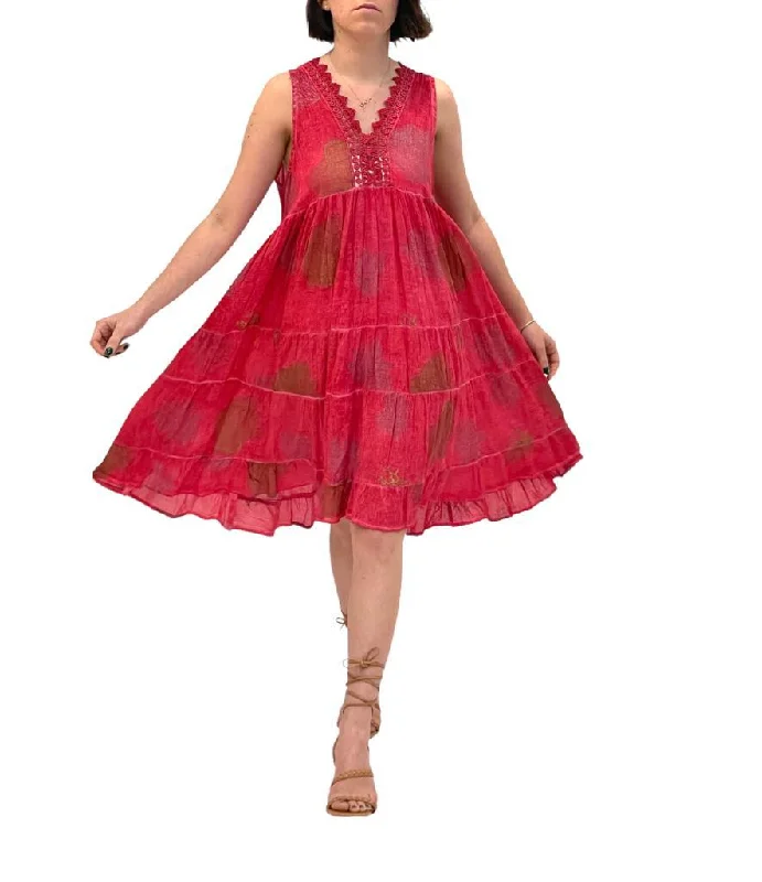 2495 Coral Sleeveless Mini Dress Fashionable Denim Mini Dress