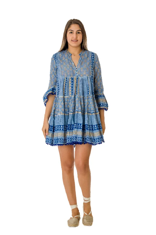 2496 Navy Long Sleeve Mini Dress Casual Button-Up Mini Dress
