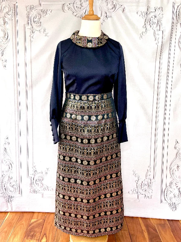 1960s Wyndale Metallic Brocade Maxi Dress Classic Solid Maxi Dress
