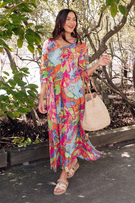 Apia Sky Blue Tropical Cotton Maxi Dress Trendy Floral Print Maxi Dress