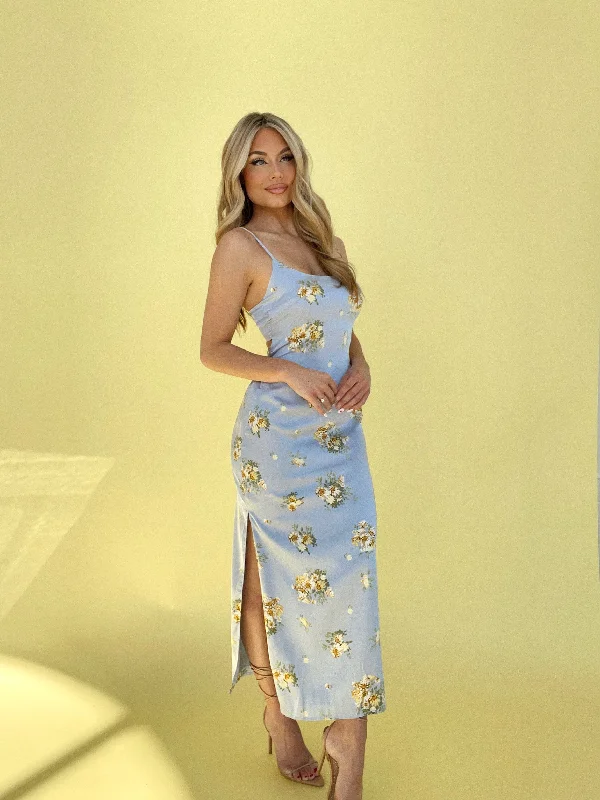 Baby Blue Blooms Maxi Dress Fashionable Layered Maxi Dress