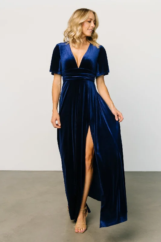 Berenice Velvet Maxi Dress | Navy Classic V-Neck Maxi Dress