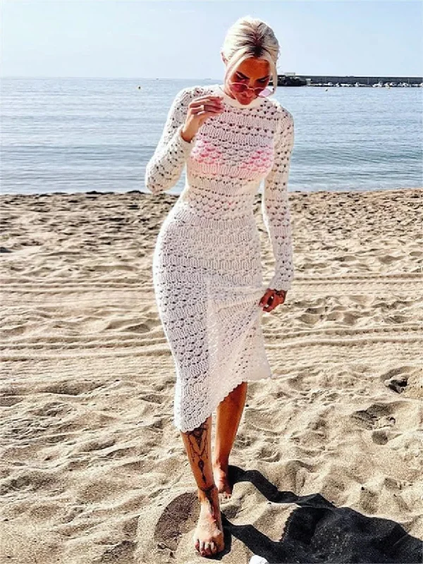 2024 Backless Tie Up Knit Crochet Hollow-Out Beach Maxi Dress Elegant Maxi Dress with Pockets 2024 Backless Tie Up Knit Crochet Hollow-Out Beach Maxi Dress Elegant Maxi Dress with Pockets
