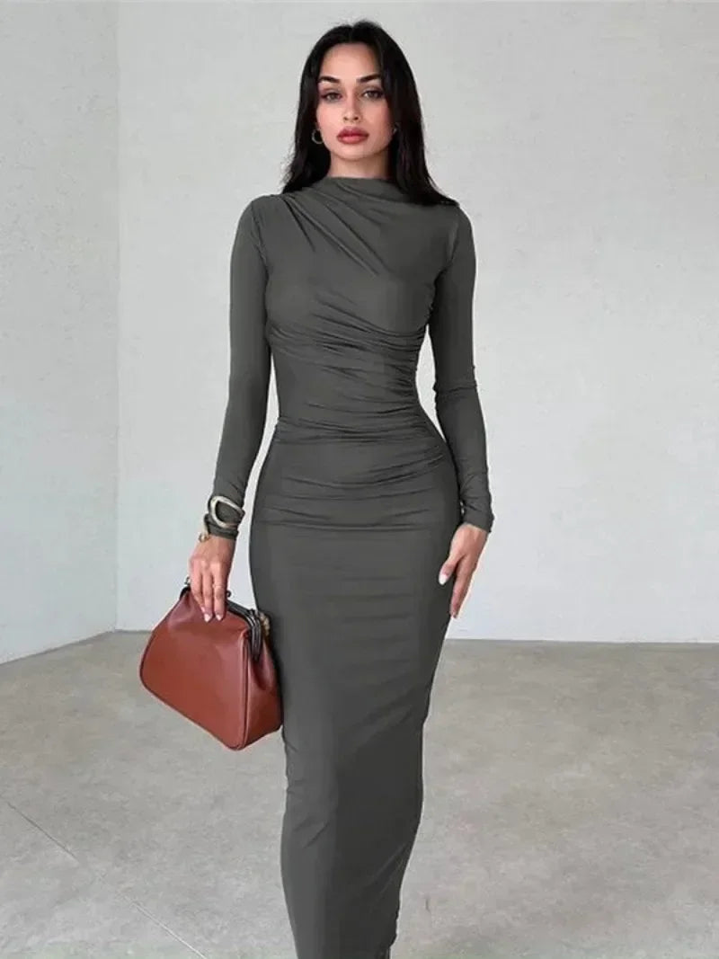 2024 Streetwear Spring Office Lady Solid Tunics Bodycon Party Maxi Dress Stylish Maxi Dress with Frills