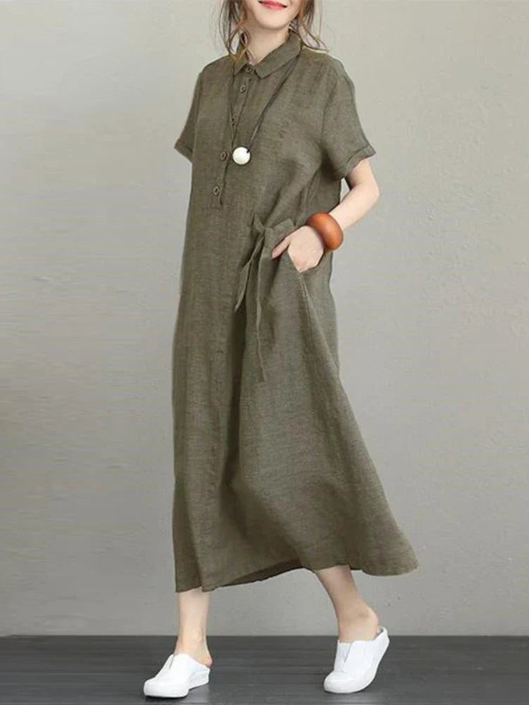 2024 Summer Cotton Linen Vintage Casual Loose Mid-length Maxi Dress Fashionable High-Low Maxi Dress 2024 Summer Cotton Linen Vintage Casual Loose Mid-length Maxi Dress Fashionable High-Low Maxi Dress