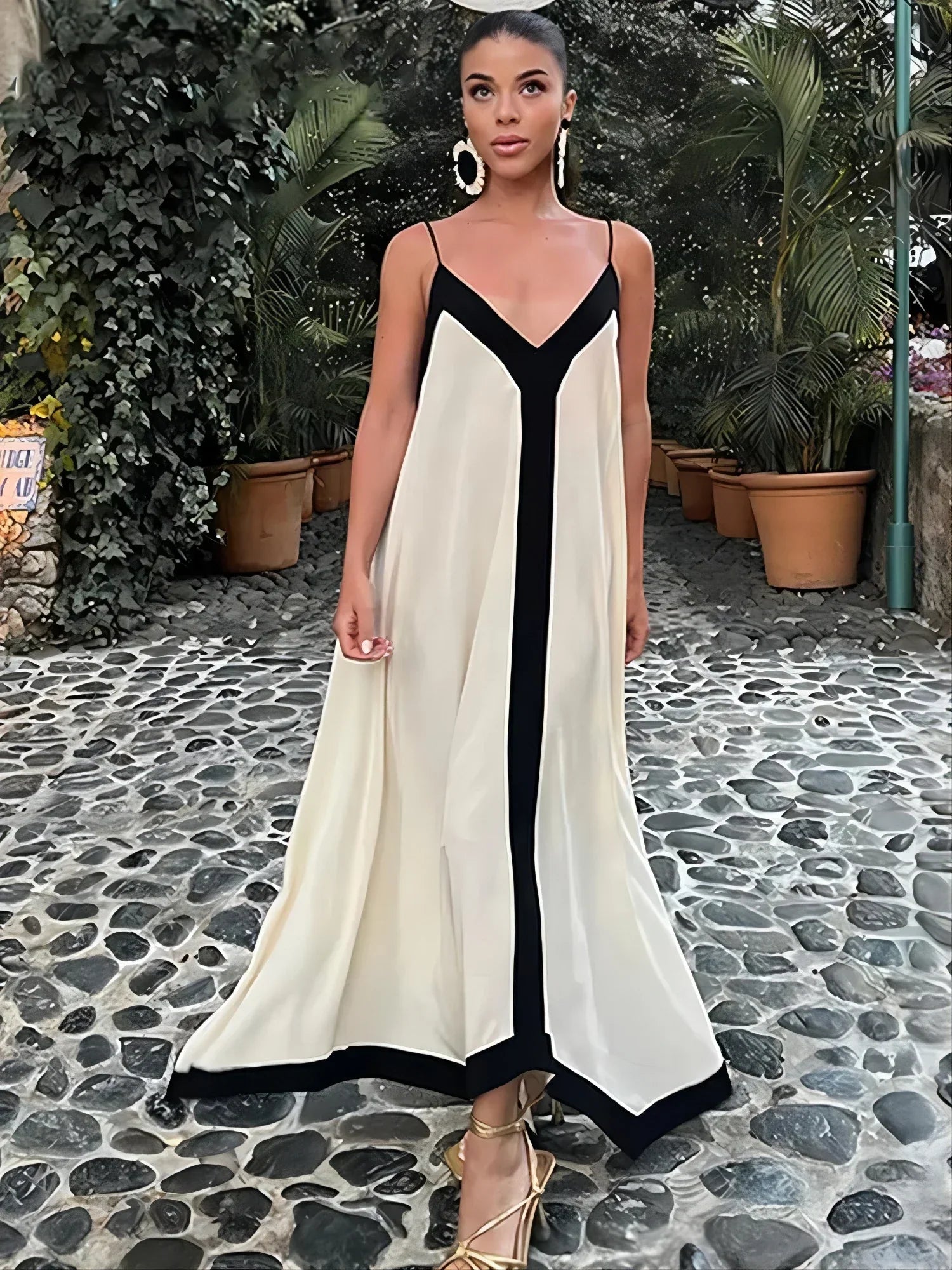 2024 Sexy Backless V-neck Summer Beach Vacation Maxi Dress Chic Boho Print Maxi Dress