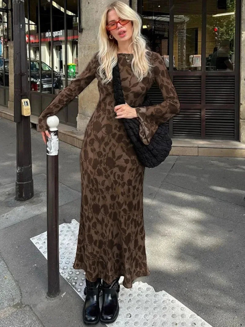 2024 Elegant O-neck High Waist Evening Party Streetwear Maxi Dress Stylish Boho Maxi Dress