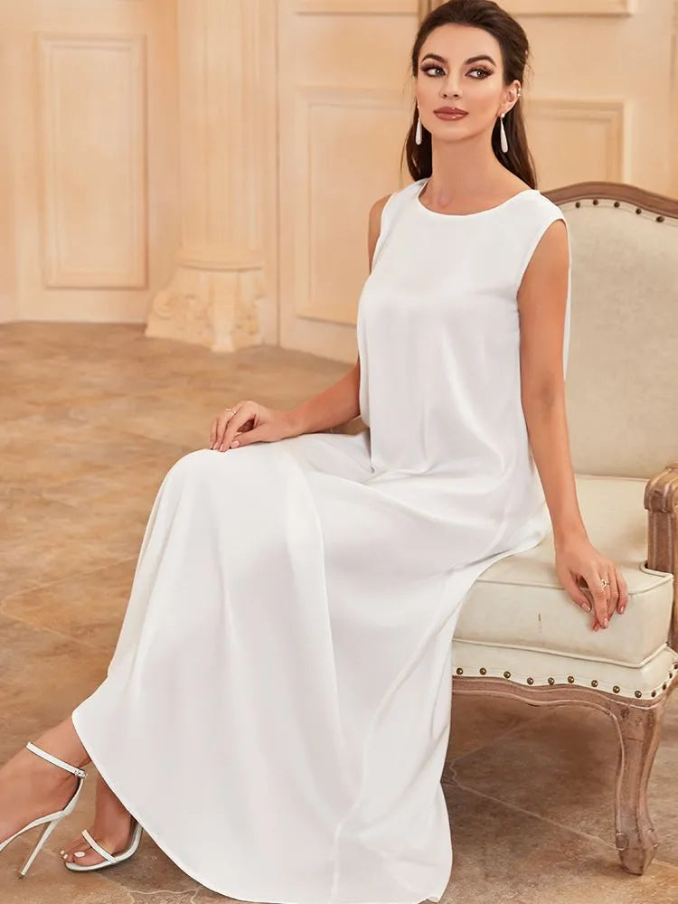 2024 Elegant White Islamic Dubai Abaya Muslim Maxi Dress Trendy Printed Maxi Dress