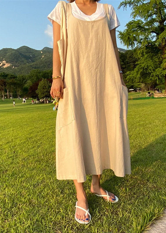 Bohemian Apricot U Neck Slim Maxi Dress Summer Trendy A-Line Maxi Dress