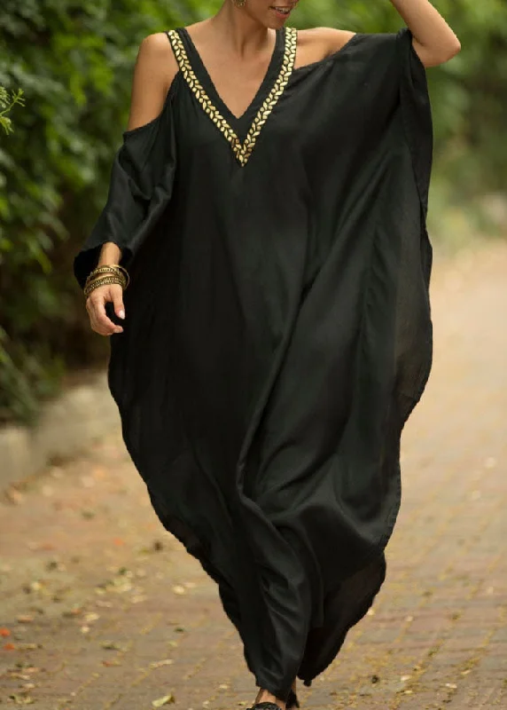 Bohemian Black Sexy  Backless kimono robe Summer Maxi Dresses Chic Button-Up Maxi Dress