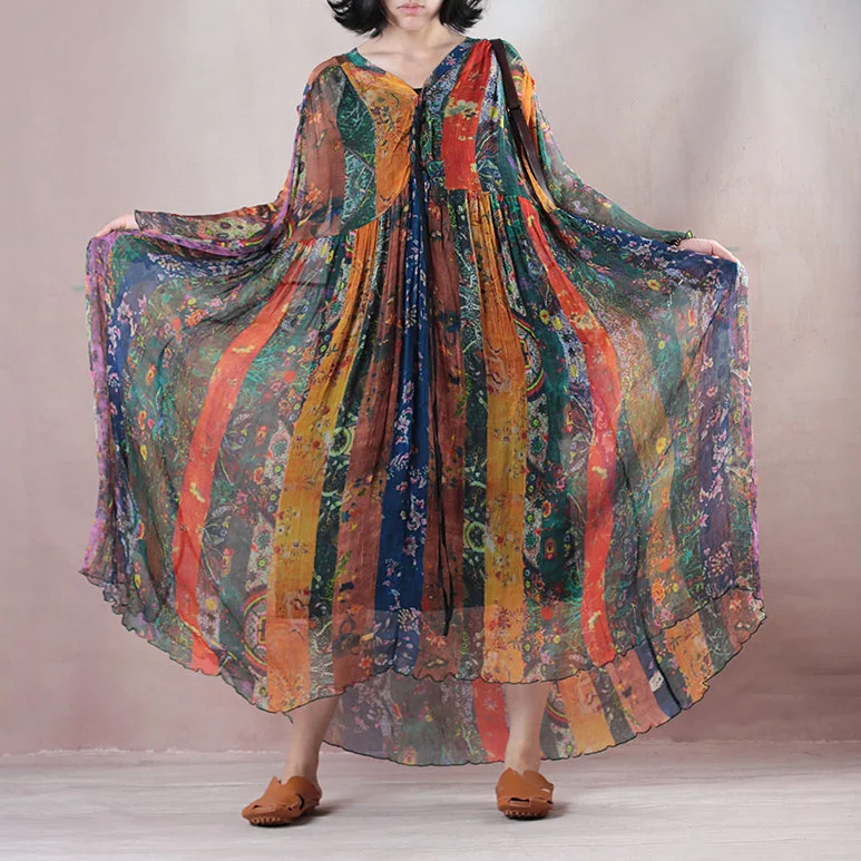 bohemian style yellow silk sundress V neck long sleeve long dress floral Extra large hem summer maxi dress Elegant Maxi Dress with Belt bohemian style yellow silk sundress V neck long sleeve long dress floral Extra large hem summer maxi dress Elegant Maxi Dress with Belt