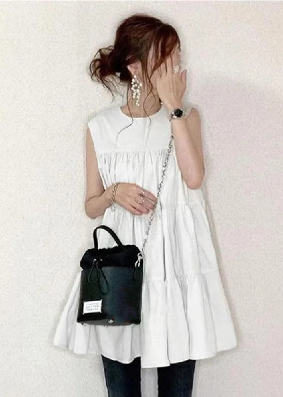 Boutique White Wrinkled Patchwork Cotton Mini Dresses Sleeveless Comfortable Casual Mini Dress Boutique White Wrinkled Patchwork Cotton Mini Dresses Sleeveless Comfortable Casual Mini Dress