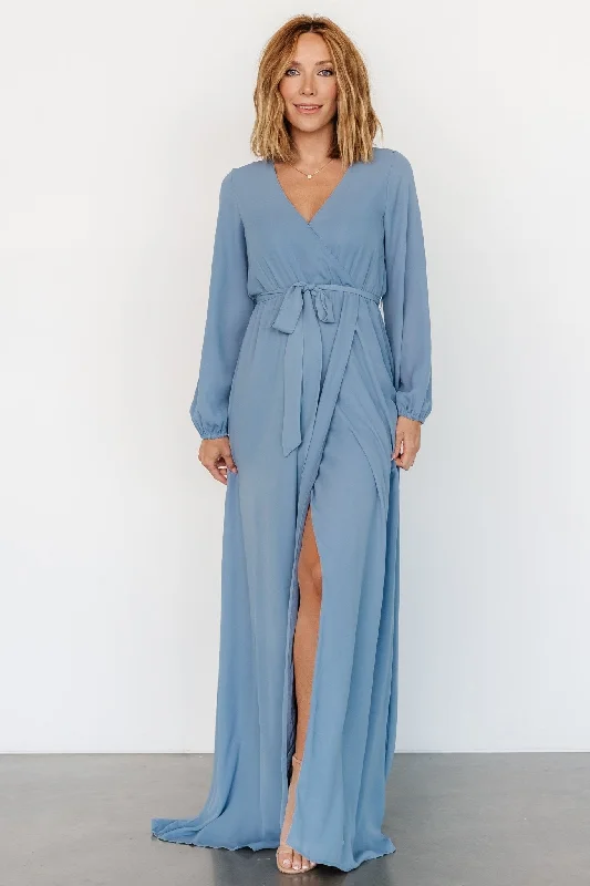 Breanne Faux Wrap Maxi Dress | Slate Blue Fashionable Printed Maxi Dress