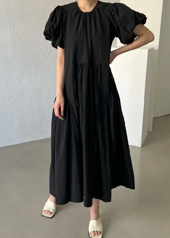 Casual Black O Neck Patchwork Cotton Maxi Dresses Summer Comfortable Fitted Maxi Dress