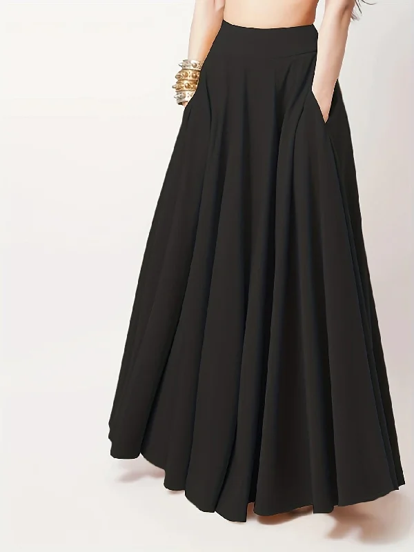 Casual Pleated Pockets High Waist Loose Maxi Dress Cozy Knit Maxi Dress