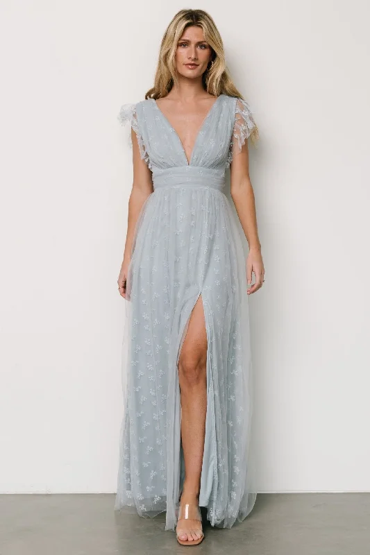 Caterina Tulle Maxi Dress | Light Blue Classic Strapless Maxi Dress