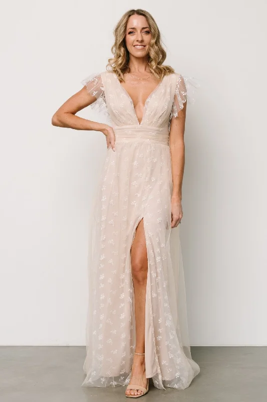 Caterina Tulle Maxi Dress | Natural + White Comfortable Flowy Maxi Dress