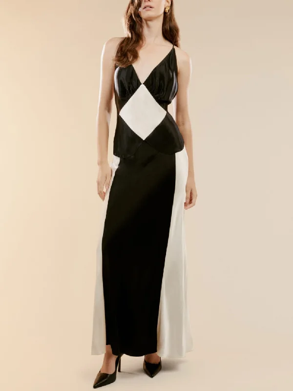 Black Ivory Stylish Contrast Maxi Dress Comfortable Maxi Dress with Slits