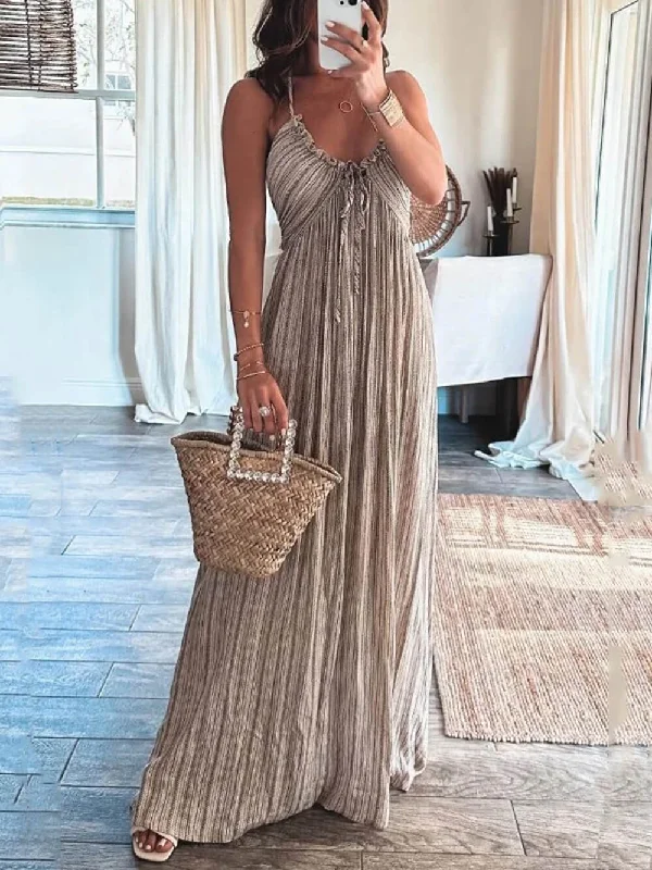 Backless U-Neck Stylish Suspender Maxi Dress Classic Strapless Maxi Dress