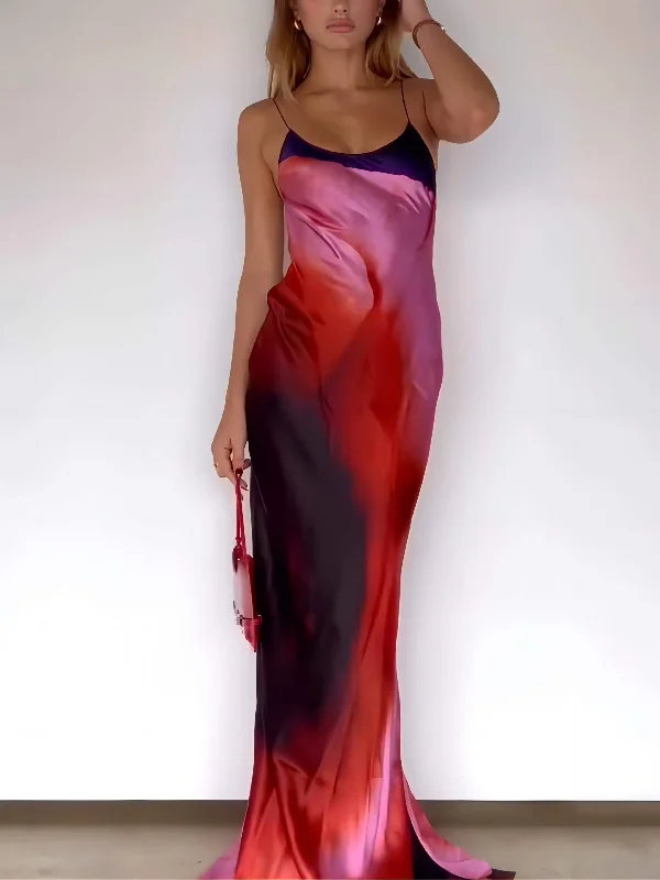 Abstract Floral Stylish Halter Maxi Dress Trendy Floral Print Maxi Dress