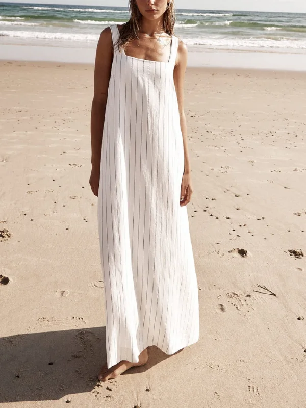 White With Charcoal Charming Pinstripe Maxi Dress Classic Black Maxi Dress