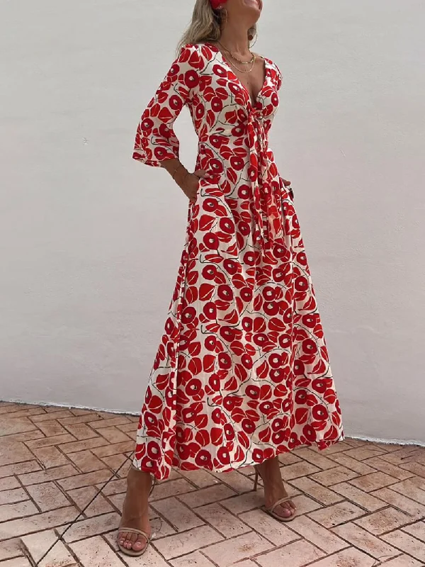 Vacation Floral Print Smocked Graceful Off Shoulder Pocketed Maxi Dress Elegant Floral Maxi Dress