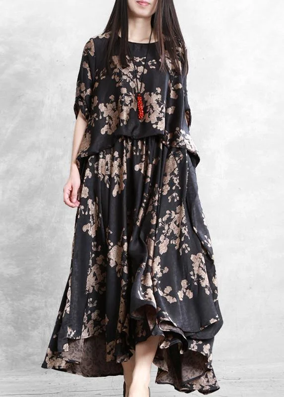 Classy black print dress o neck false two pieces Maxi Dress Cozy Knitted Maxi Dress