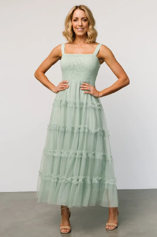 Constance Tulle Maxi Dress | Light Sage Classic Strapless Maxi Dress