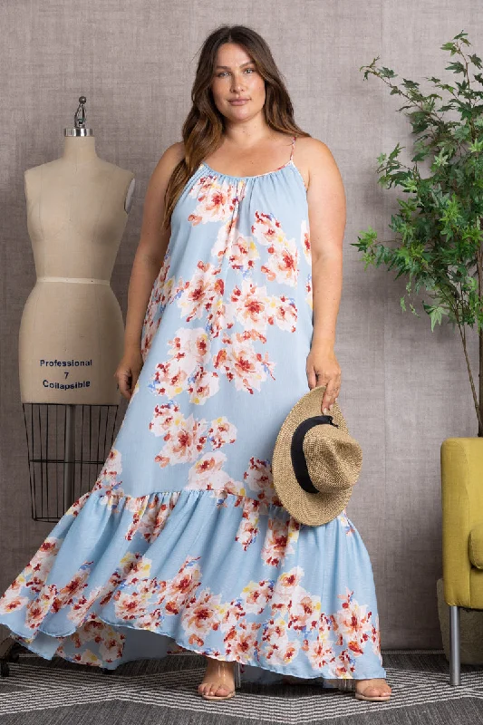 ORCHID FLORAL CRISS-CROSS BACK RUFFLED HEM PLUS SIZE MAXI DRESS 101DX Cozy Knitted Maxi Dress ORCHID FLORAL CRISS-CROSS BACK RUFFLED HEM PLUS SIZE MAXI DRESS 101DX Cozy Knitted Maxi Dress