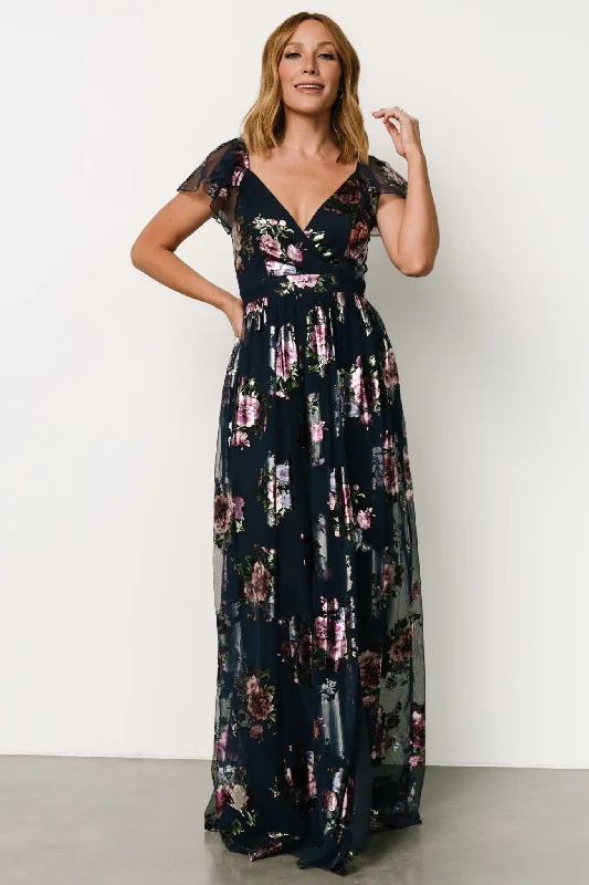 Devany Maxi Dress | Navy Multi Comfortable T-Shirt Maxi Dress