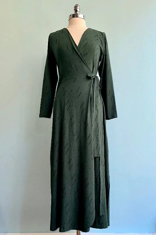 Diamond Vine Katie Wrap Maxi Dress in Dark Sage by Mata Traders Elegant Silk Maxi Dress Diamond Vine Katie Wrap Maxi Dress in Dark Sage by Mata Traders Elegant Silk Maxi Dress