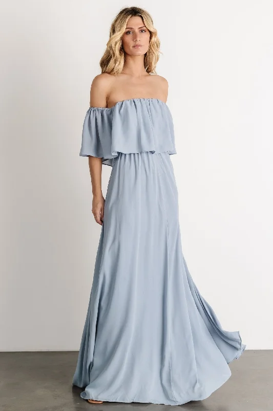 Diana Off Shoulder Maxi Dress | Light Blue Cozy Knit Maxi Dress