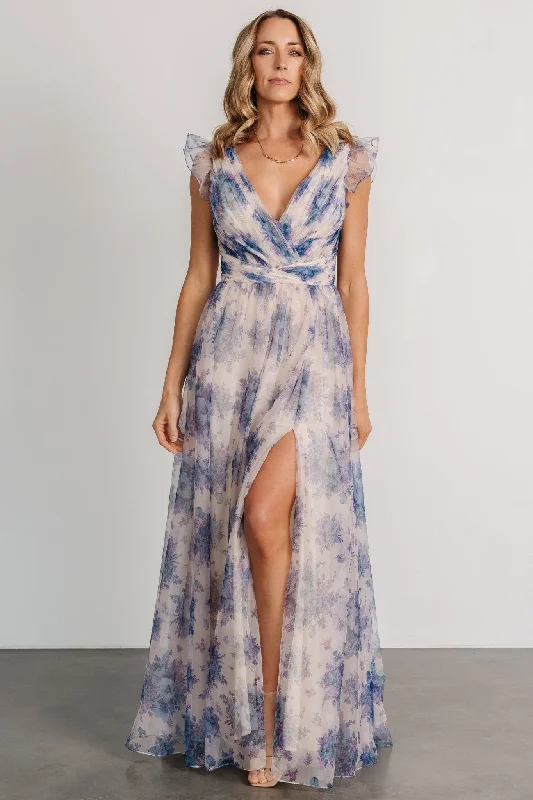 Dimitra Maxi Dress | Natural + Slate Floral Fashionable Faux Wrap Maxi Dress
