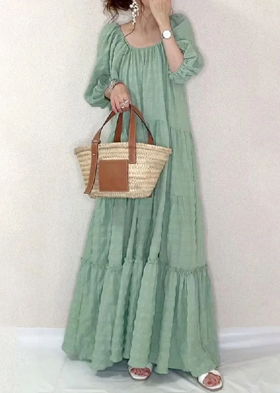 Elegant Light Green O-Neck Patchwork Wrinkled Maxi Dresses Puff Sleeve Fashionable Printed Maxi Dress Elegant Light Green O-Neck Patchwork Wrinkled Maxi Dresses Puff Sleeve Fashionable Printed Maxi Dress