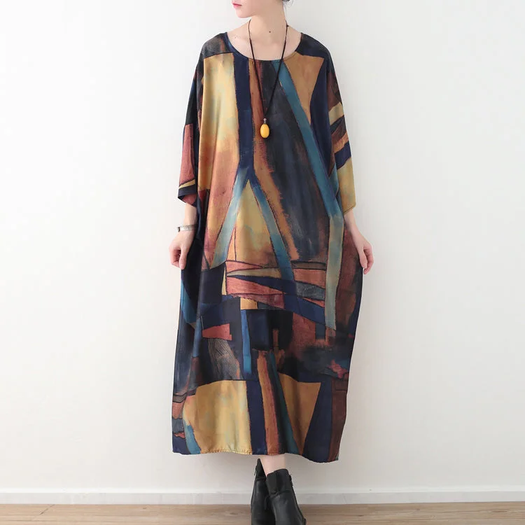 Elegant yellow blue prints chiffon maxi dress Loose fitting o neck chiffon maxi dress women half sleeve caftans Trendy Floral Print Maxi Dress Elegant yellow blue prints chiffon maxi dress Loose fitting o neck chiffon maxi dress women half sleeve caftans Trendy Floral Print Maxi Dress