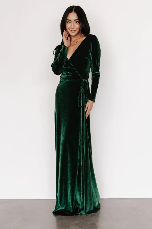 Esmerelda Velvet Wrap Maxi Dress | Forest Trendy Printed Maxi Dress