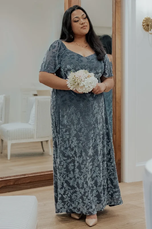 Everley Velvet Maxi Dress | Dusty Blue Comfortable T-Shirt Maxi Dress