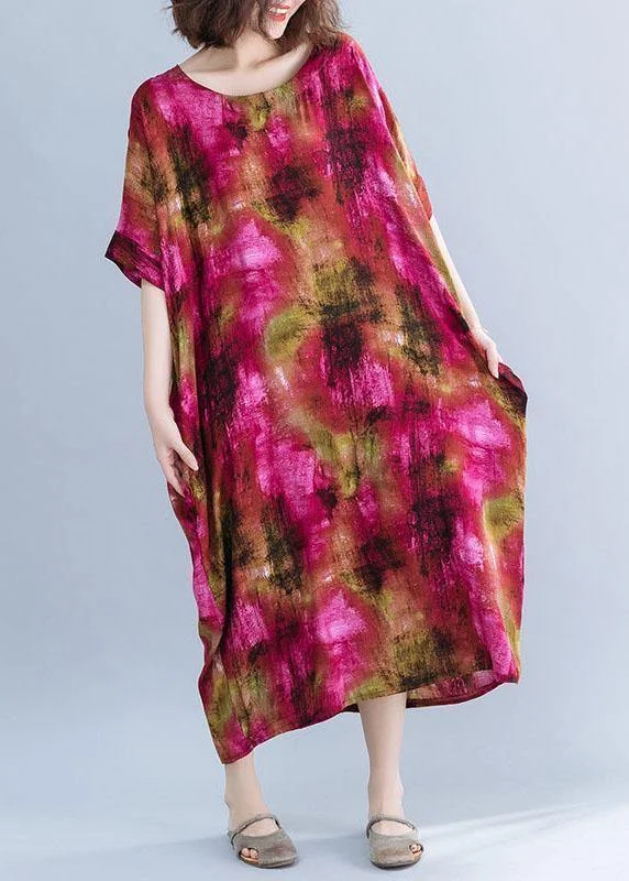 French o neck cotton dresses Shape red prints Maxi Dresses short sleeve summer Chic Summer Floral Maxi Dress