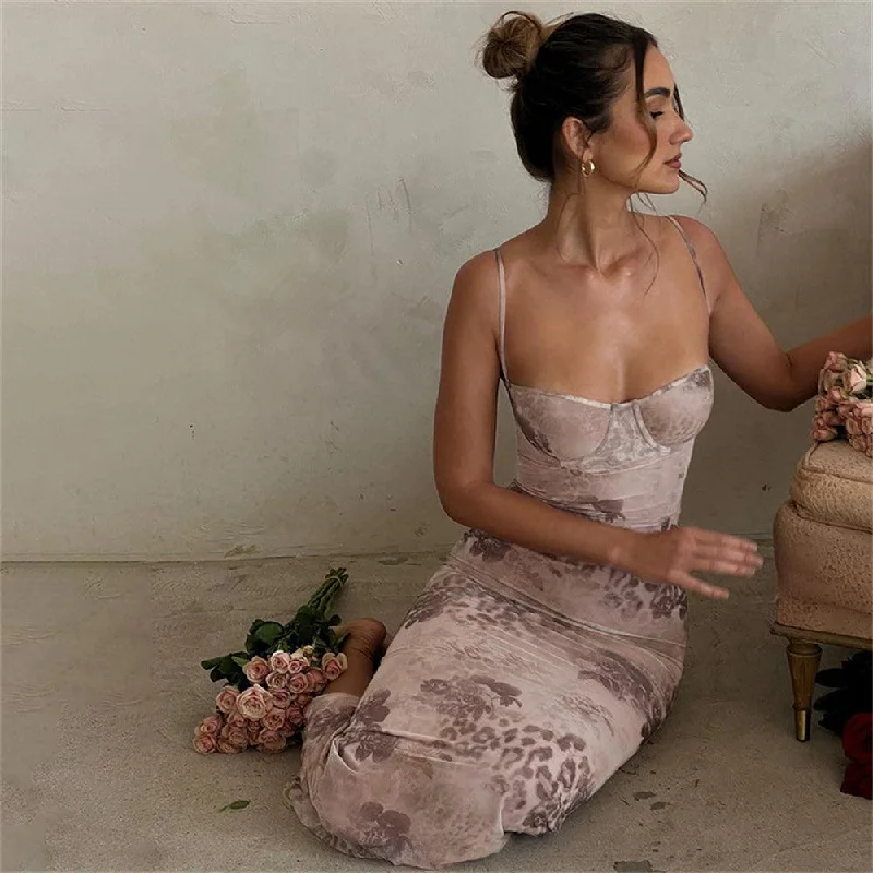 Khaki Floral & Leopard Pint Maxi Dress Comfortable Casual Maxi Dress