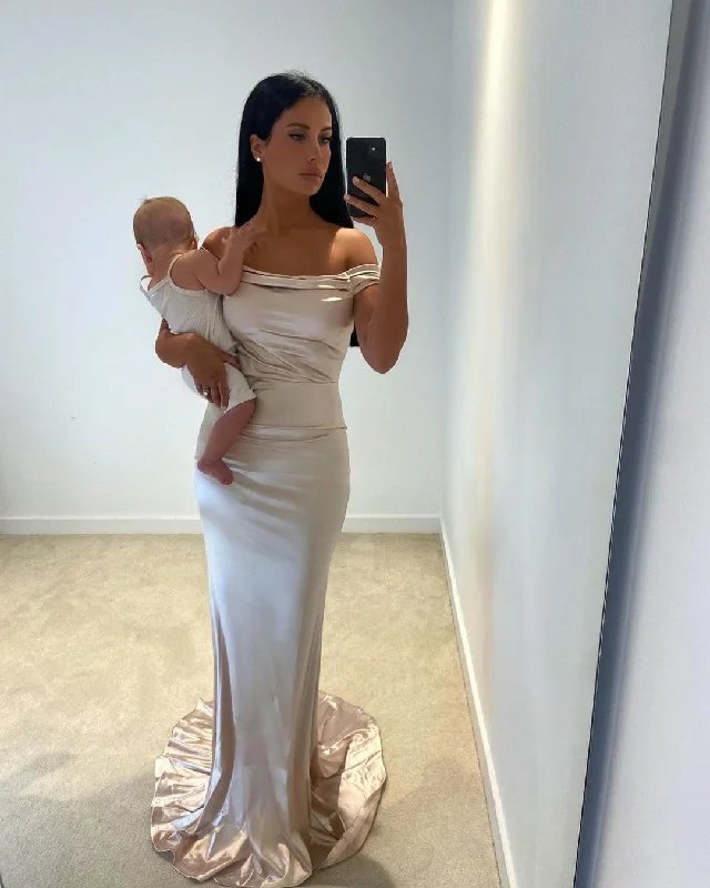 Kimberly Off the Shoulder Satin Maxi Dress Elegant Lace Maxi Dress